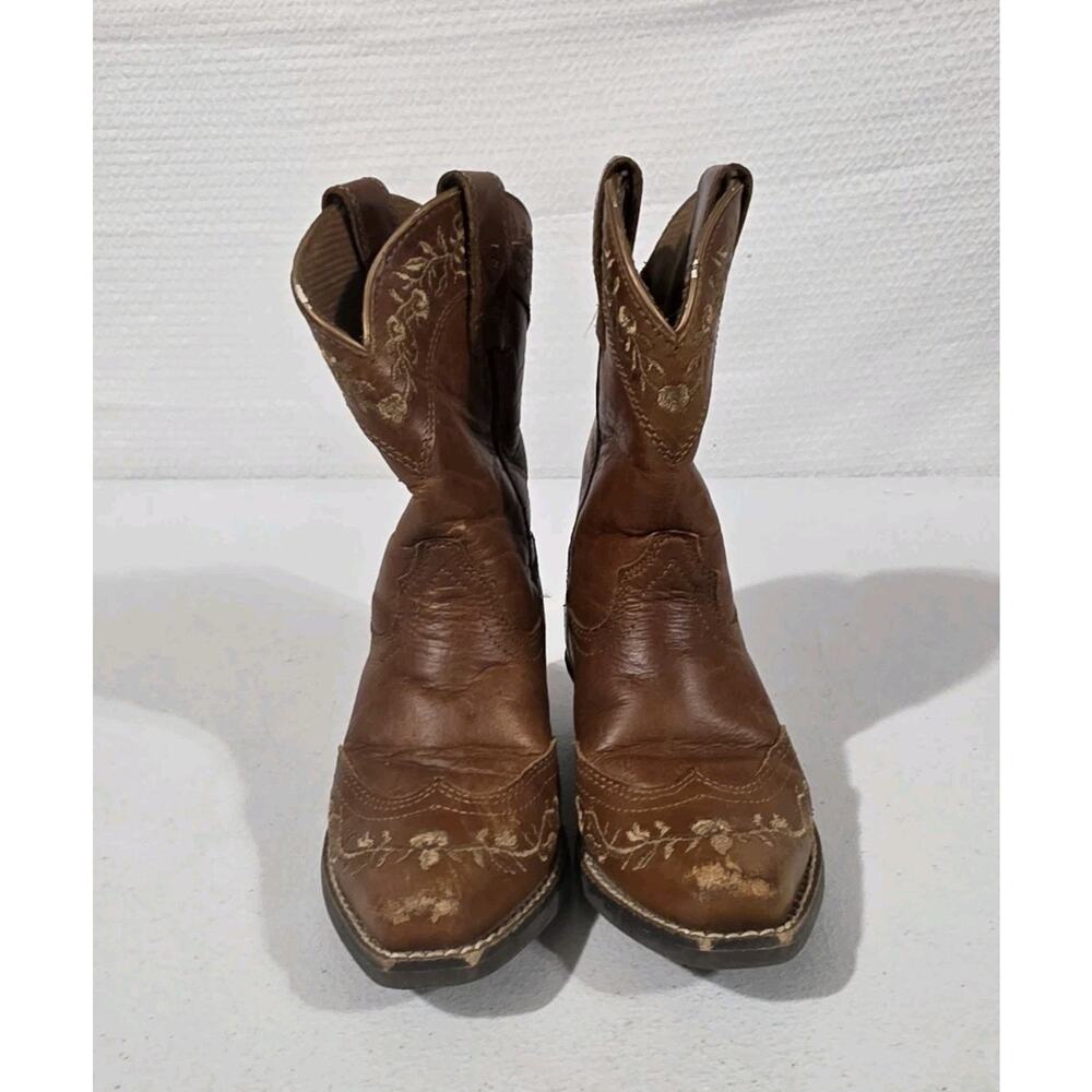 Ariat Girls toddler Size 8 Brown Leather Western Cowboy Boots Floral 4LR - Picture 3 of 10